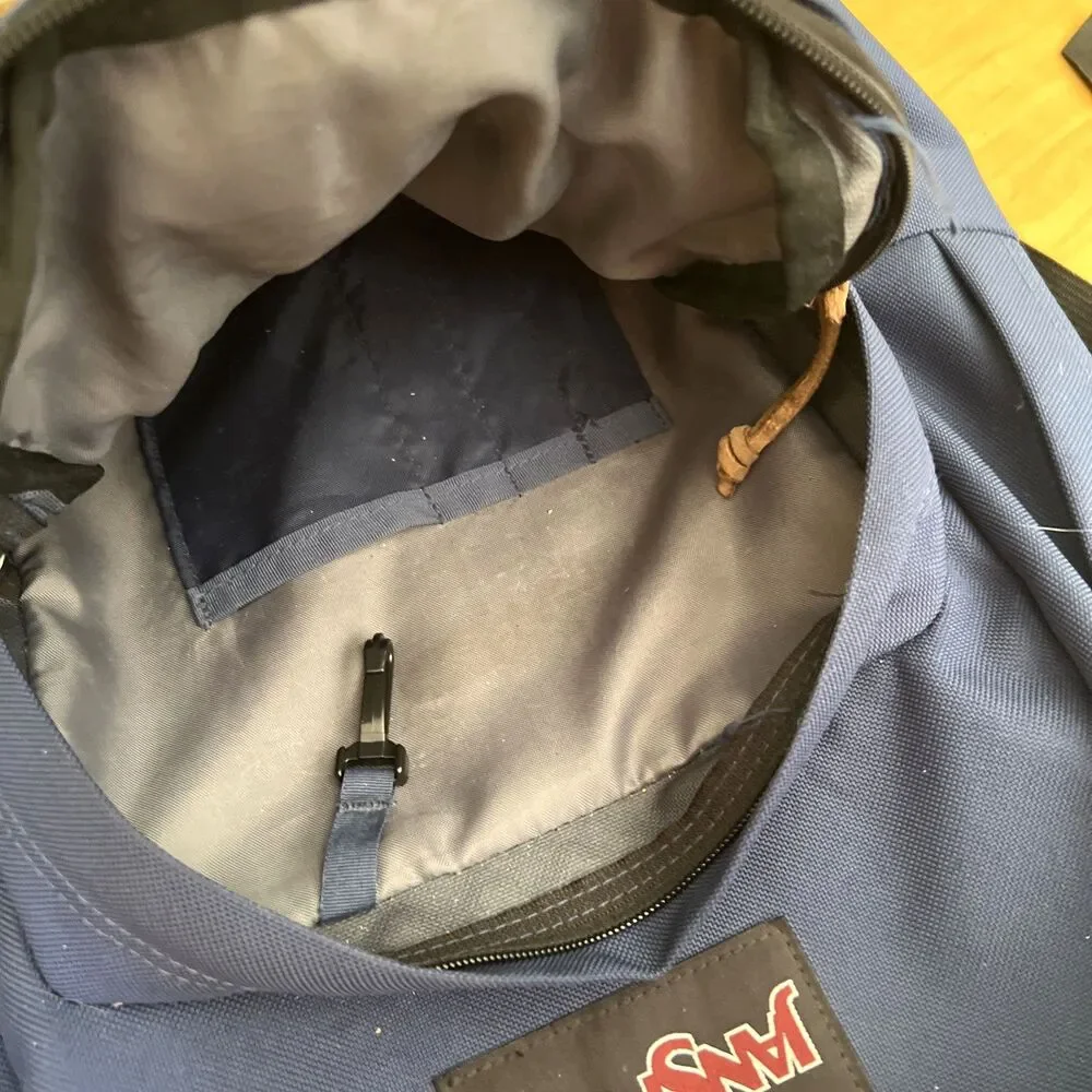 Vintage 1990s Classic Jansport Navy Backpack Leather Bottom Bag Made in USA - Picture 4 of 10